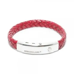 Pulsera Eguzkilore Cuero trenzado Granate