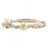 Pulsera Eguzkilore Elástica Plata Dorada y Perlas