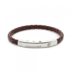Pulsera Eguzkilore Estrecha Cuero Trenzado Marrón