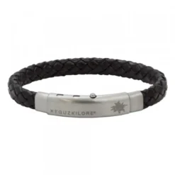 Pulsera Eguzkilore Mate Cuero Trenzado Negro Personalizable