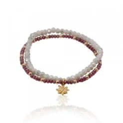 Pulsera Elástica Doble Burdeos y Marfil con Eguzkilore