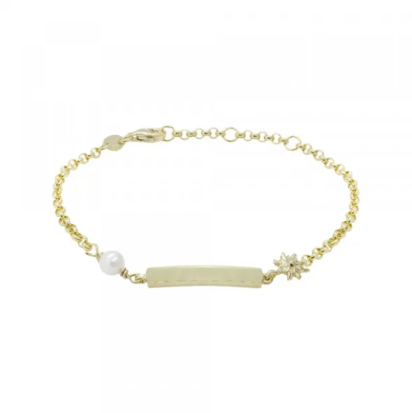 Pulsera Identidad Plata Dorada y Perla Eguzkitxiki