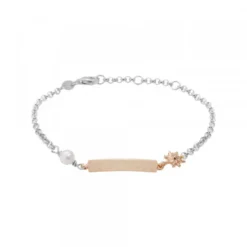 Pulsera Identidad Plata Rosa y Perla Personalizable