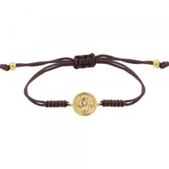 Pulsera Lauburu Redondo Plata Dorada y Circonita Marrón