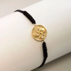 Pulsera Lauburu Redondo Plata Dorada Negra