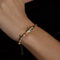 Pulsera Mari Bolitas Plata Dorada y Circonitas