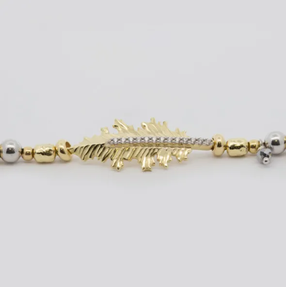 Pulsera Mari Bolitas Plata Dorada y Circonitas