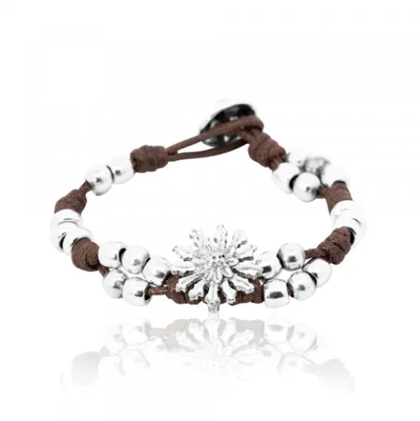 Pulsera Mari Mate con Motivo Eguzkilore y Cuerda Marrón