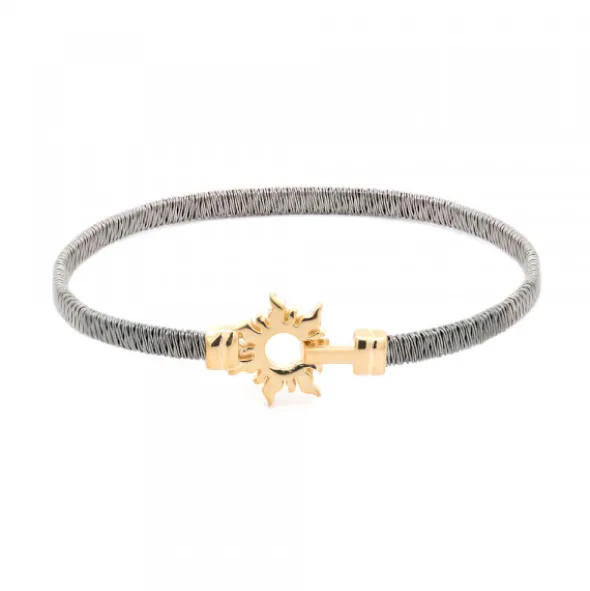 Pulsera Mountain Rígida Acero Negro y Plata Dorada