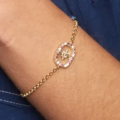 Pulsera Muka Plata Dorada y Circonitas Marrones