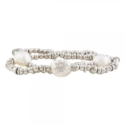 Pulsera Perlas Cultivadas Elástica Plata