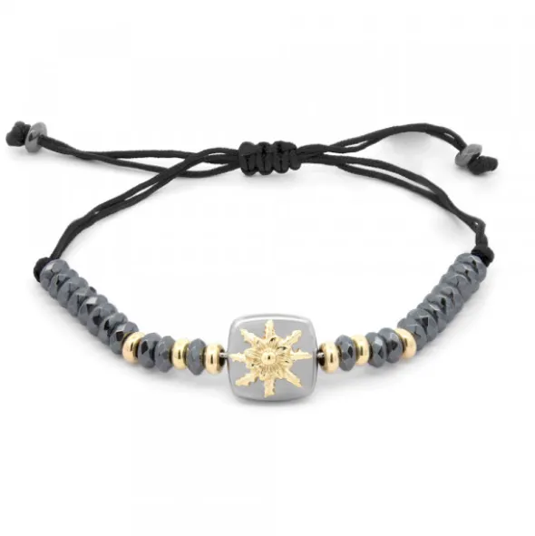 Pulsera Q2 Hematites y Eguzkilore Dorado