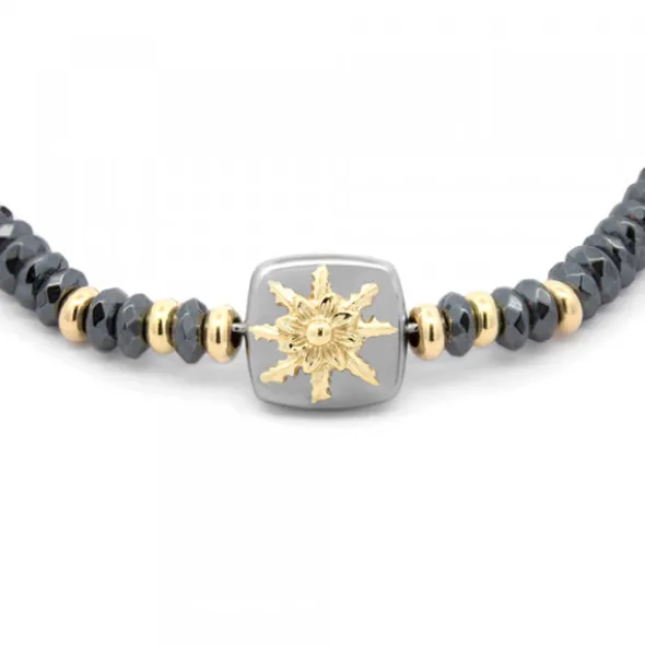 Pulsera Q2 Hematites y Eguzkilore Dorado