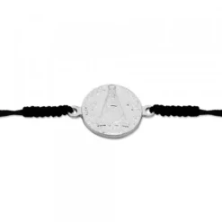 Pulsera Redonda Virgen de Begoña de Plata con Hilo Negro Personalizable