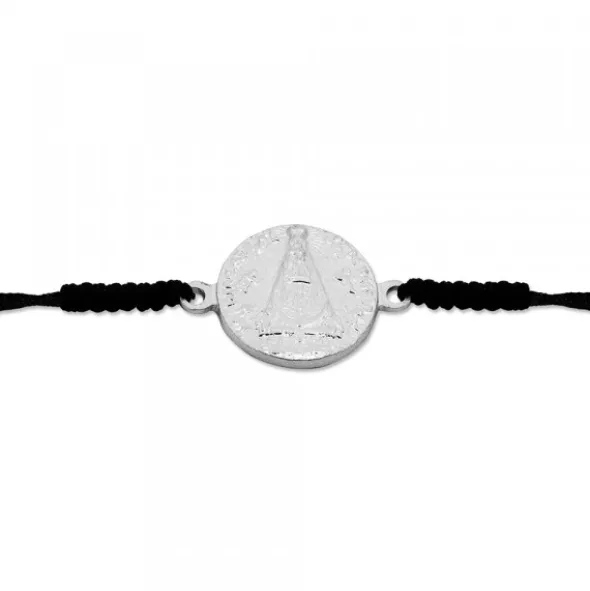 Pulsera Redonda Virgen de Begoña de Plata con Hilo Negro Personalizable